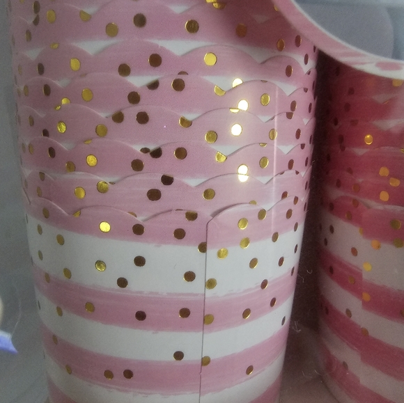 36 PC Baking & Snack Cups Pink  Stripe Gold Dots Heavy Paper Cupcake Treat Snack - Picture 3 of 7